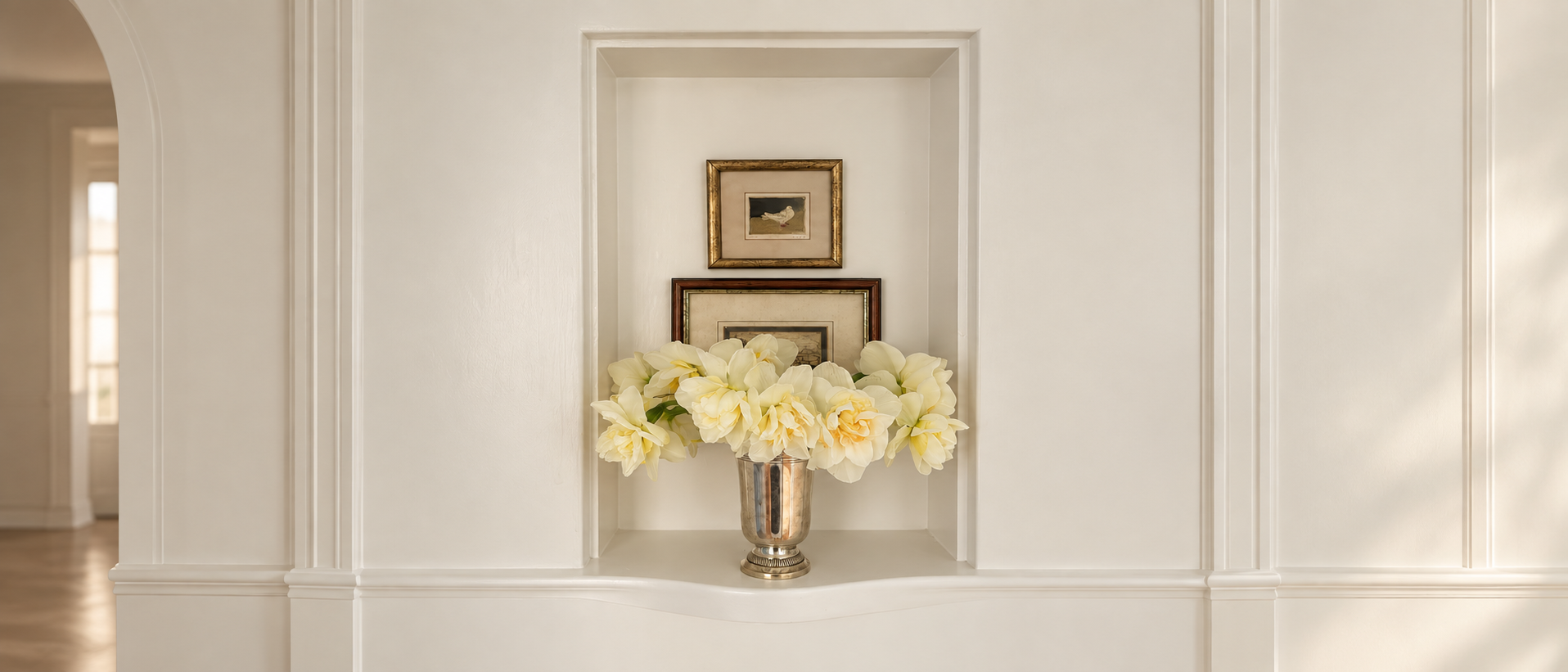 Framed decorative details styled within a considered interior